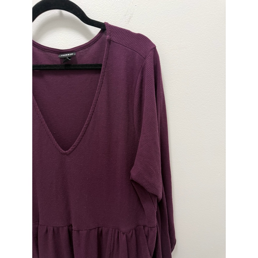 Torrid Purple Waffle Knit Tiered Mini Dress Long Sleeve V-Neck Pockets Size 3 - Picture 3 of 8